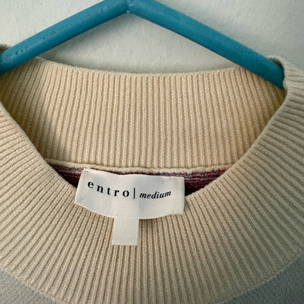 entro Cream Ribbed-Neck Knit Top with Subtle Multicolor Detail - Picture 2 of 8
